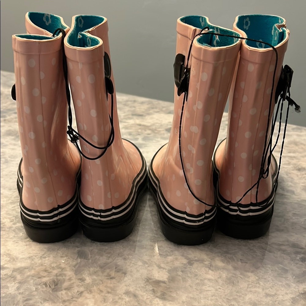 Girls Black and Pink White Polka Dot Rain Boots Platform Sole Size 13 Two Pairs - Picture 14 of 14